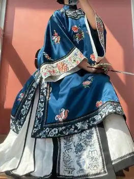 Оригинальный женский халат Ханфу Династии Цин, Винтажный цветочный узор с принтом, Элегантное Дворцовое платье Чонсам в китайском стиле