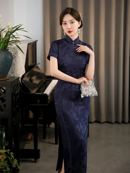 Летнее Улучшенное Вечернее Платье Чонсам в китайском Традиционном Стиле 2023 Года, Длинное Сексуальное Элегантное Ципао с Достоинством для Женской Вечеринки