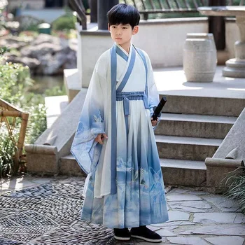 Летняя Тонкая Детская одежда для мальчиков Хань Фу, одежда для боевых искусств, Летняя одежда для ролевых игр в китайском стиле