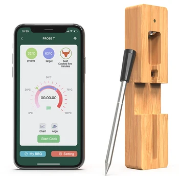 Беспроводной термометр для мяса и еды Smart Bluetooth Мобильное приложение Водонепроницаемый термометр для гриля для духовки Барбекю Стейк Индейка Кухня